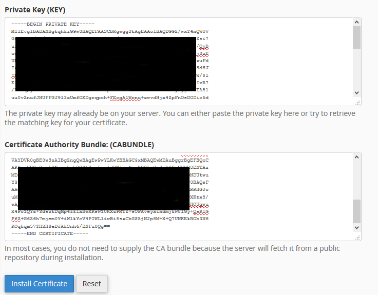 Copy Paste Private Key (KEY) and Certificate Authority Bundle (CABUNDLE) Copy Paste Private Key (KEY) and Certificate Authority Bundle (CABUNDLE)