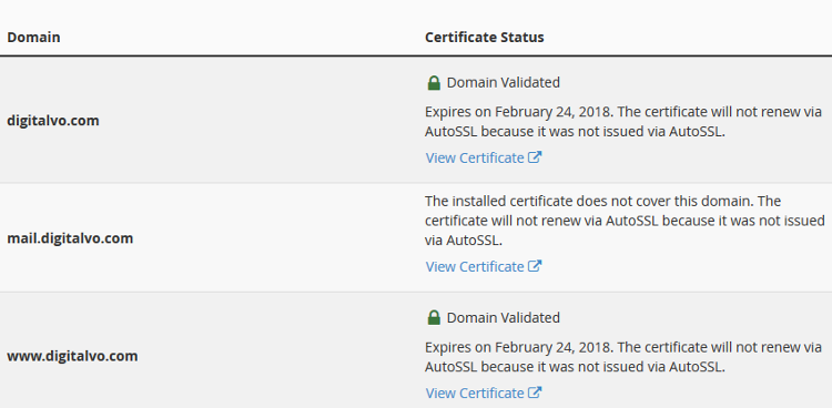 SSL TLS Status of Domain in cPanel SSL TLS Status of Domain in cPanel