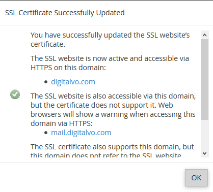 You have successfully updated the SSL website’s certificate You have successfully updated the SSL website’s certificate