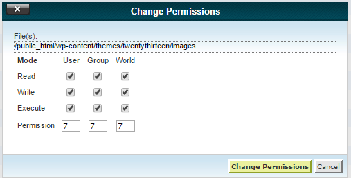 Change file permissions for file, folder from cPanel Change file permissions for file, folder from cPanel