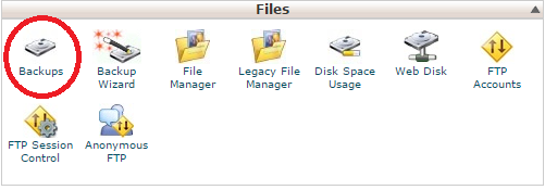 Click on Backups under Files in cPanel Click on Backups under Files in cPanel