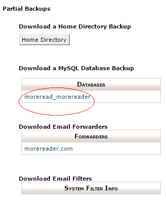Click on database under Download a MySQL Database Backup Click on database under Download a MySQL Database Backup