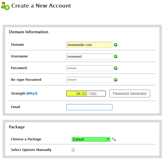 Create new cPanel account in new web hosting account Create new cPanel account in new web hosting account