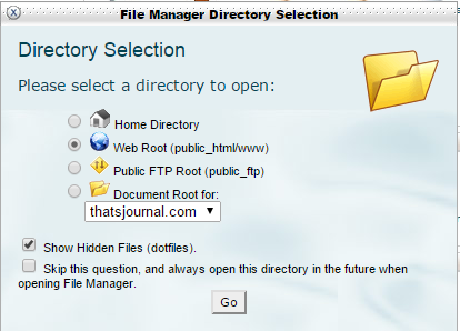 File manager directory selection in cPanel File manager directory selection in cPanel