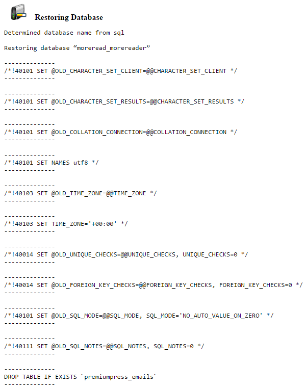Restoring Database after uploading MySQL database Restoring Database after uploading MySQL database