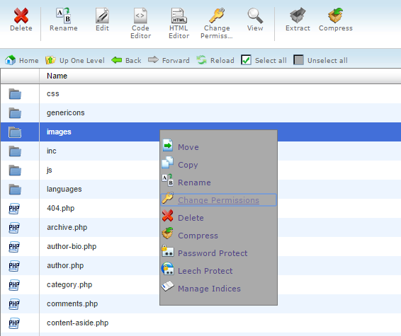 Right click on file, folder and click on Change Permissions in File manager Right click on file, folder and click on Change Permissions in File manager