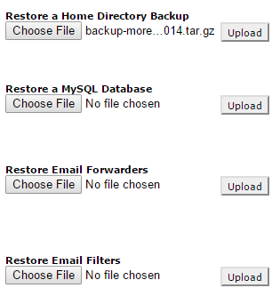 Select the Home Directory Backup file, click on Upload Select the Home Directory Backup file, click on Upload
