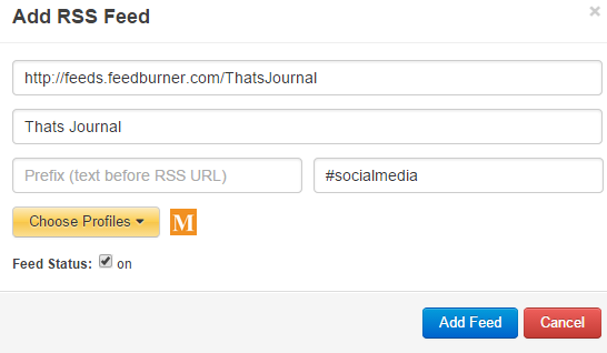 Add RSS feed to automatically send posts to social networks Add RSS feed to automatically send posts to social networks