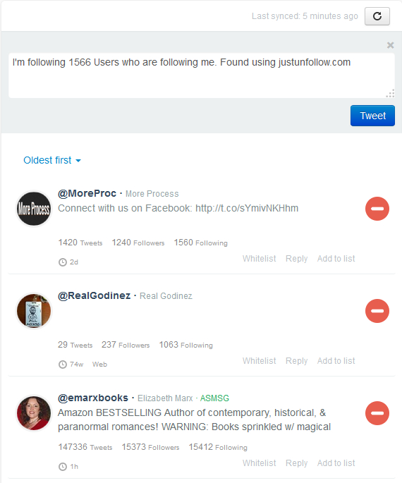 All following section in JustUnfollow, free Twitter unfollowers manager All following section in JustUnfollow, free Twitter unfollowers manager