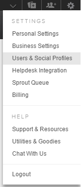 Click on Settings, Users and Social Profiles in Sprout Social Click on Settings, Users and Social Profiles in Sprout Social