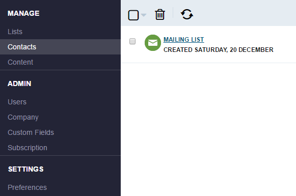 Click on mailing list to add contacts in Sendible Click on mailing list to add contacts in Sendible