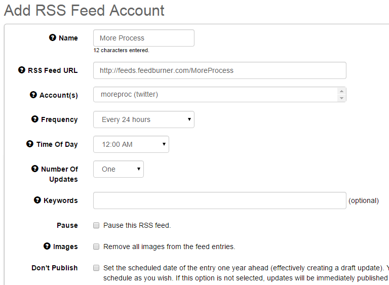 Connect RSS feed account in SocialOomph Connect RSS feed account in SocialOomph