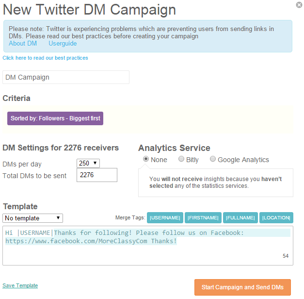Create a direct message campaign in SocialBro Create a direct message campaign in SocialBro