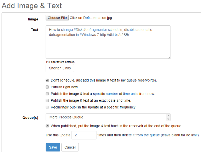 Create new post for a queue in SocialOomph Create new post for a queue in SocialOomph