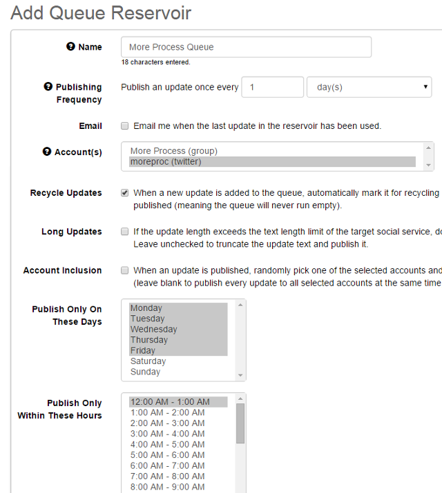 Create new queues for post updates in SocialOomph Create new queues for post updates in SocialOomph