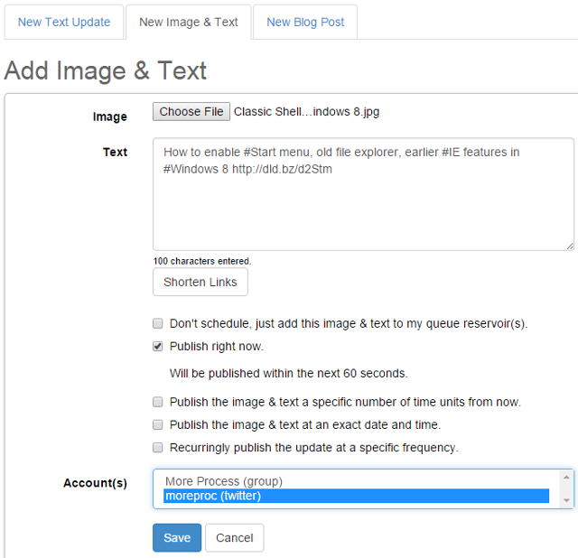 Create, schedule, save and publish posts in SocialOomph Create, schedule, save and publish posts in SocialOomph