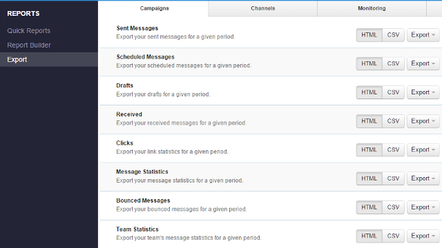 Export data in HTML or CSV format in Sendible Export data in HTML or CSV format in Sendible