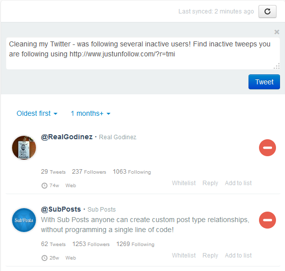 Find inactive Twitter members in JustUnfollow Find inactive Twitter members in JustUnfollow
