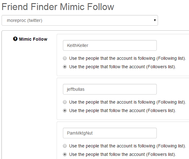 Follow relevant members by comparing other Twitter accounts in SocialOomph Follow relevant members by comparing other Twitter accounts in SocialOomph