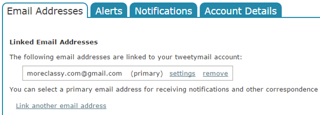 Link email address to your account in TweetyMail Link email address to your account in TweetyMail