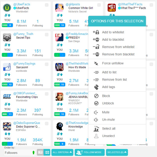Options for users in SocialBro Options for users in SocialBro