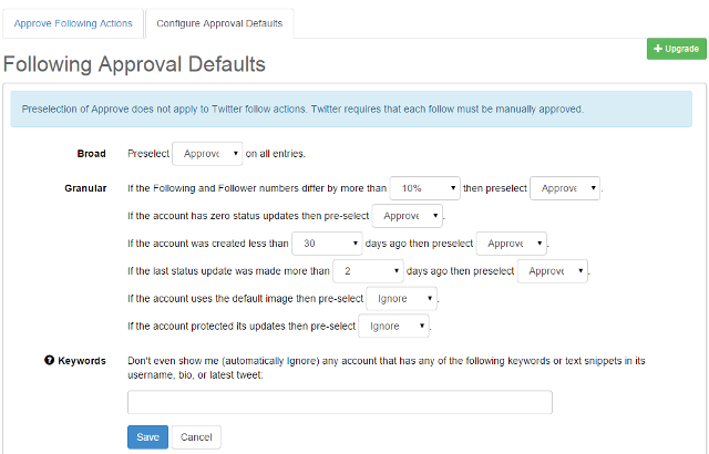 Pre-select options to approve new followers in SoicalOomph Pre-select options to approve new followers in SoicalOomph