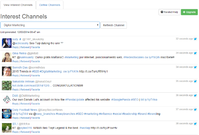 View Interest Channels in SocialOomph View Interest Channels in SocialOomph
