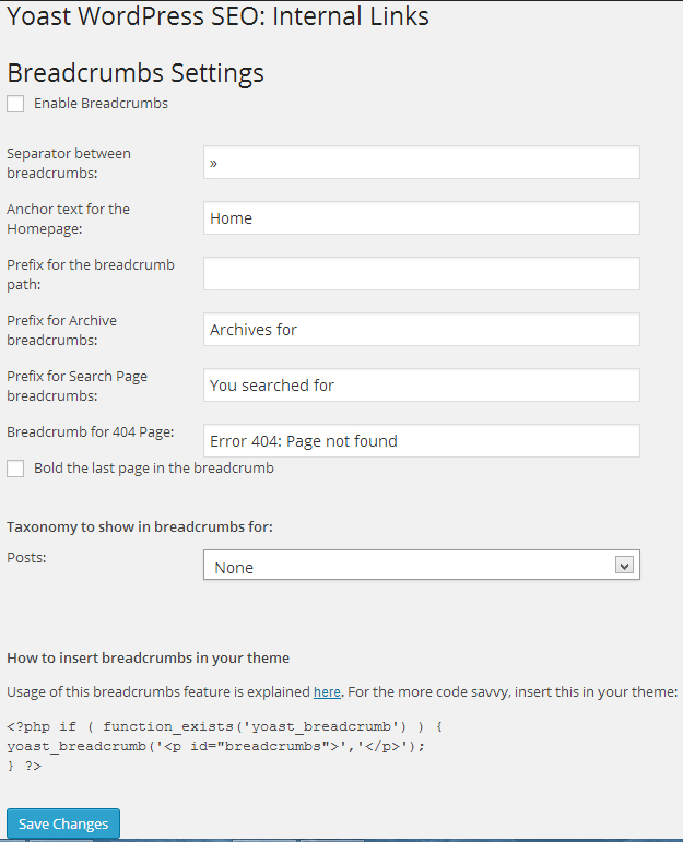 Breadcrumbs settings for WordPress SEO by Yoast plugin Breadcrumbs settings for WordPress SEO by Yoast plugin