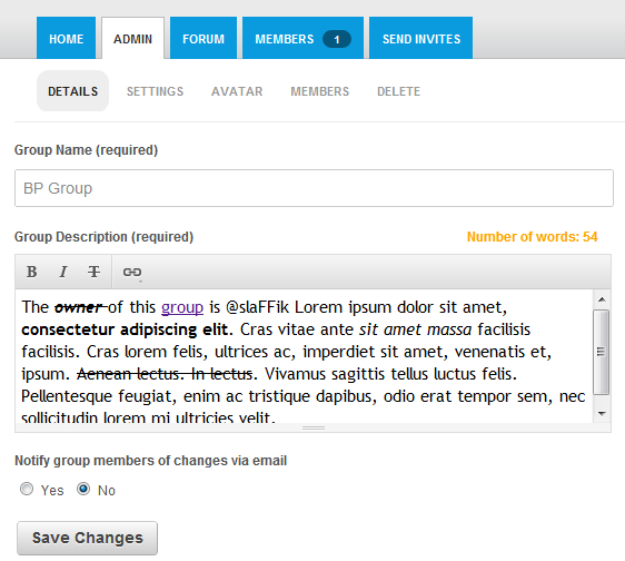 Enable Text Editor In Group Description Field In BuddyPress Enable Text Editor In Group Description Field In BuddyPress