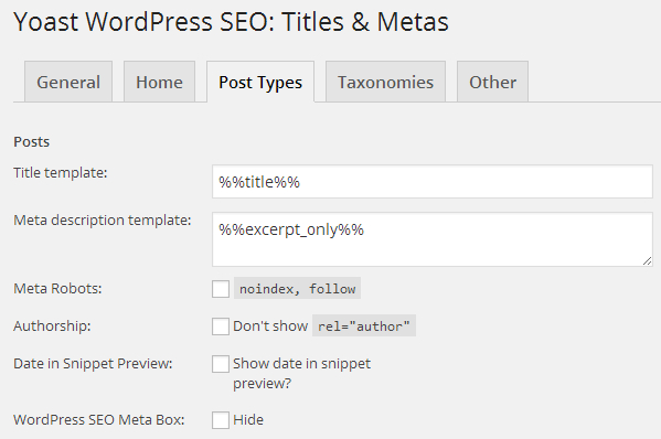 Title and meta description settings for posts in WordPress SEO by Yoast plugin Title and meta description settings for posts in WordPress SEO by Yoast plugin
