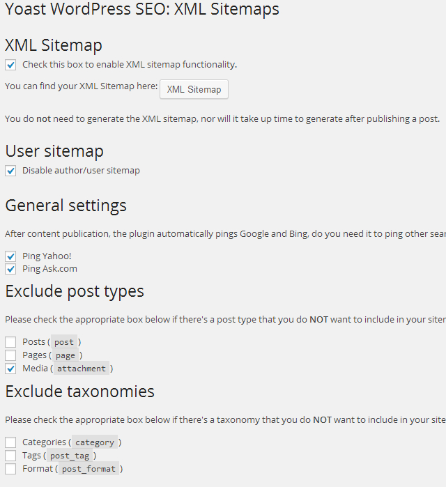 XML Sitemaps settings for WordPress SEO by Yoast plugin XML Sitemaps settings for WordPress SEO by Yoast plugin