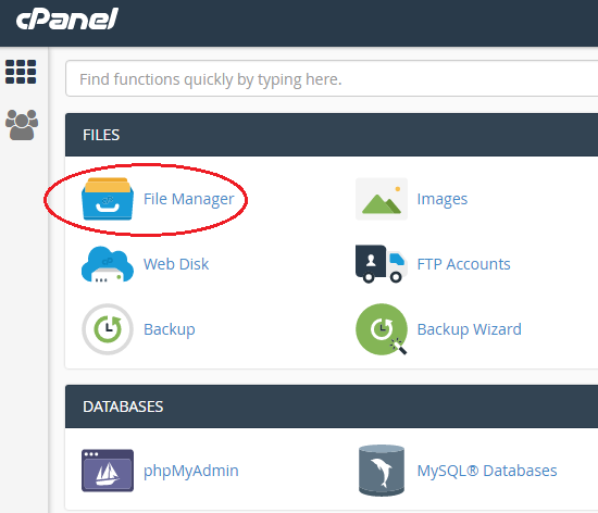 Click on File Manager under Files in cPanel Click on File Manager under Files in cPanel