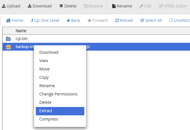 Right click on Home Directory Backup and click on Extract Right click on Home Directory Backup and click on Extract