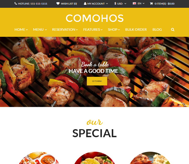 Comohos Restaurant OpenCart Theme Comohos Restaurant OpenCart Theme